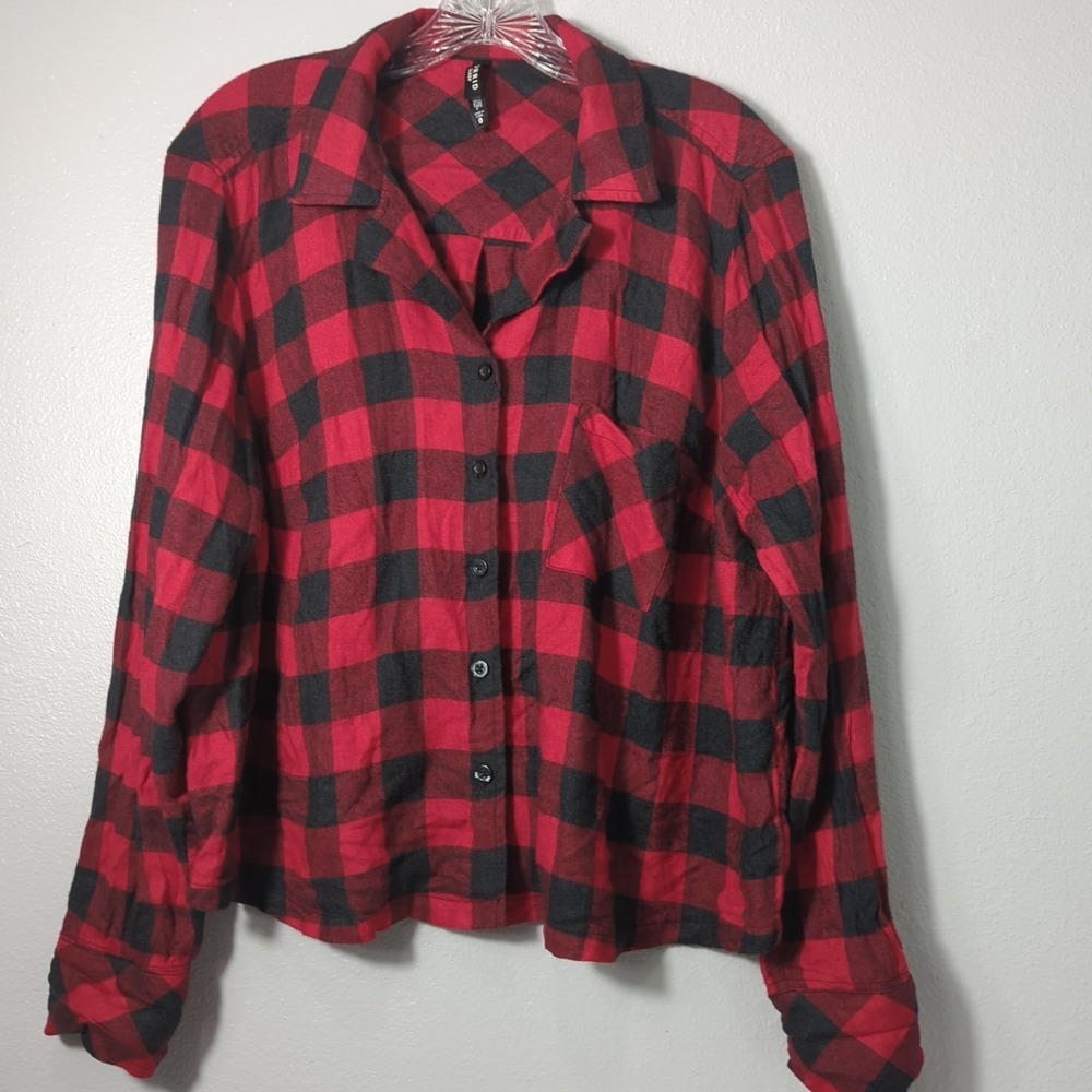 Torrid Womens Size 0(12) Black Red flannel buffalo plaid cropped sleep shirt 121 - Picture 1 of 8